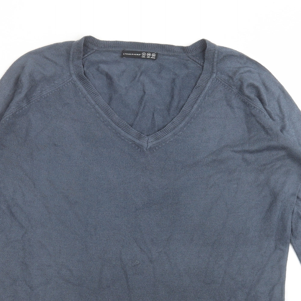 Atmosphere Womens Blue  Acrylic Basic T-Shirt Size 12 V-Neck