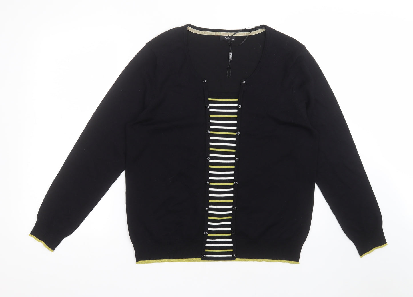 M&Co Womens Black Striped Viscose Basic T-Shirt Size 20 Scoop Neck