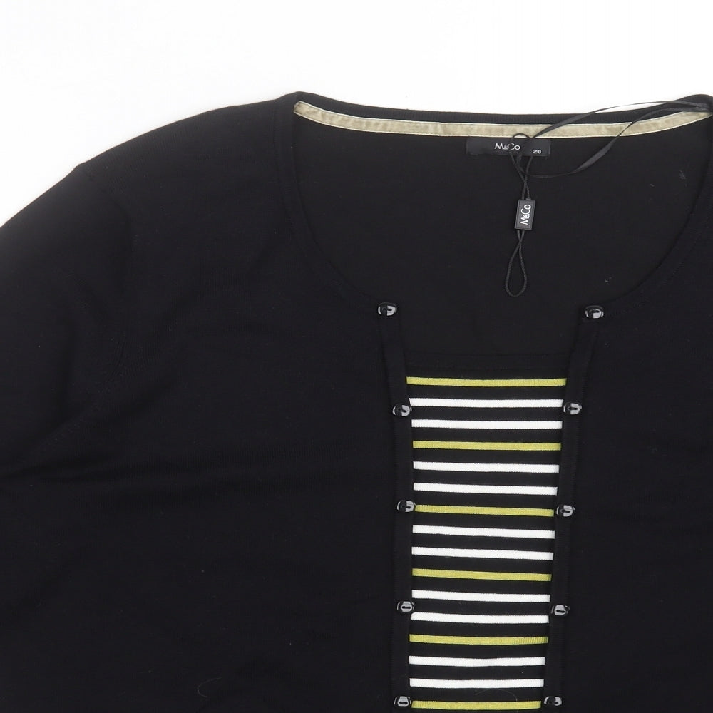 M&Co Womens Black Striped Viscose Basic T-Shirt Size 20 Scoop Neck