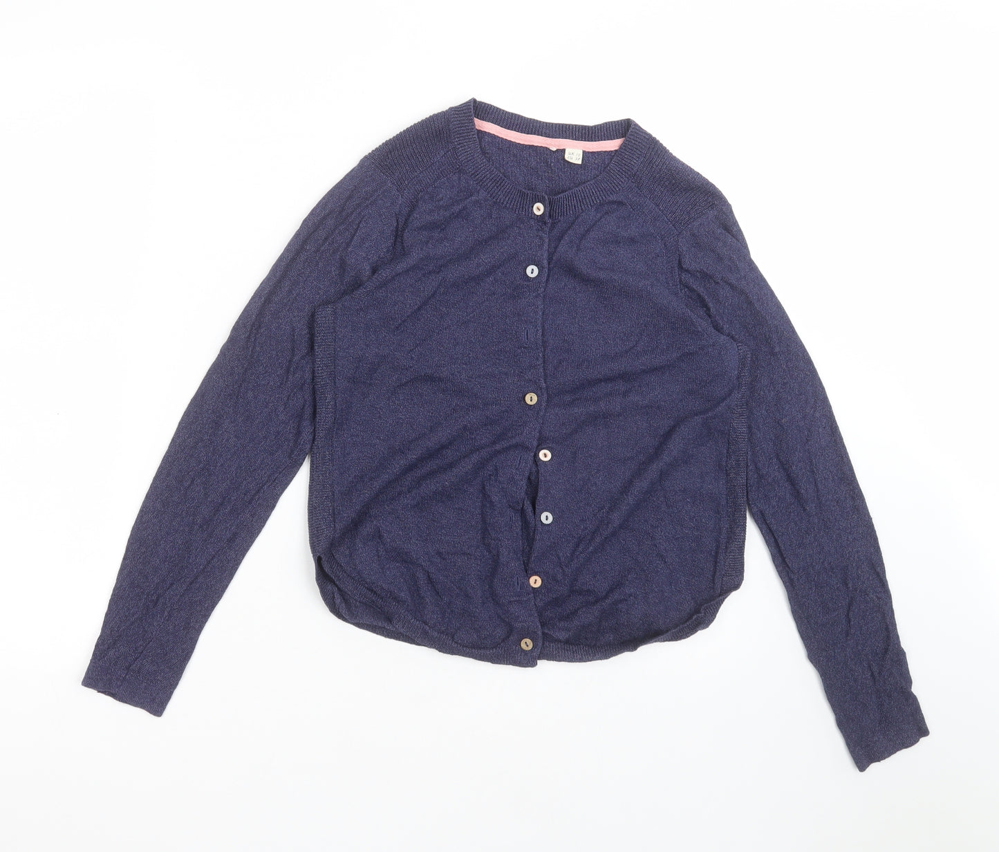 White Stuff Womens Blue Round Neck  Linen Cardigan Jumper Size 10