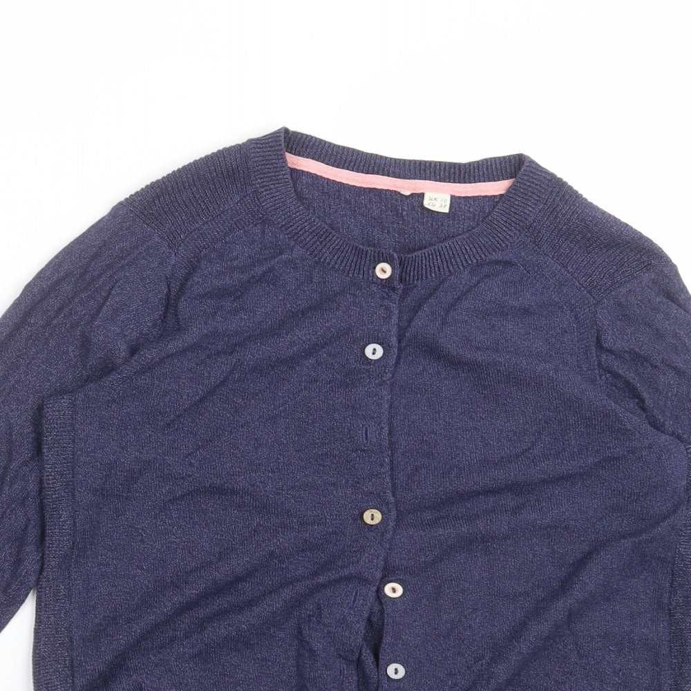 White Stuff Womens Blue Round Neck  Linen Cardigan Jumper Size 10