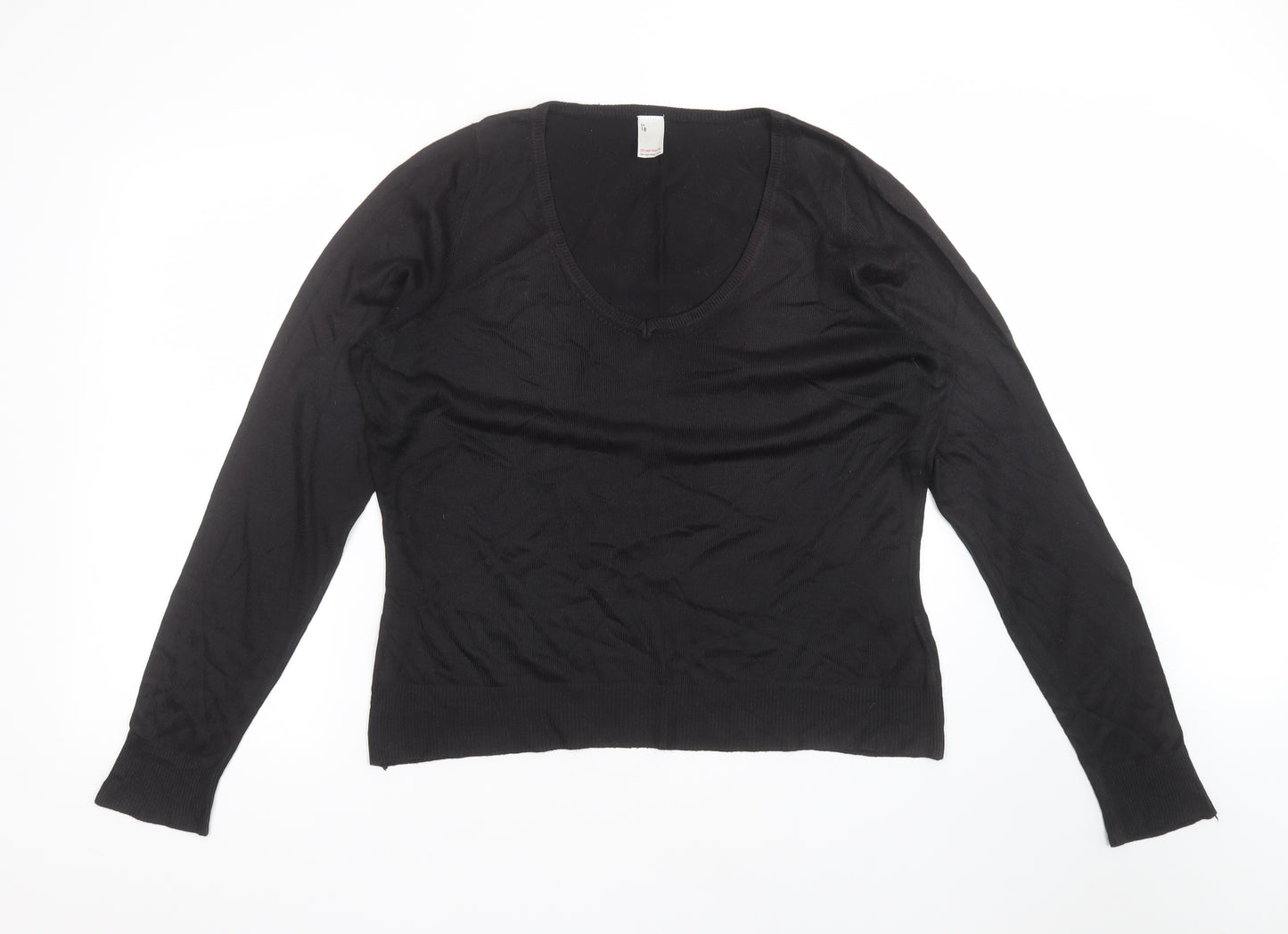 TESCO Womens Black  Acrylic Basic T-Shirt Size 18 V-Neck