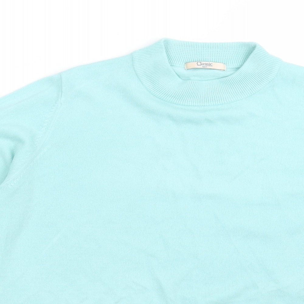 M&S Womens Blue  Acrylic Basic T-Shirt Size 14 Mock Neck