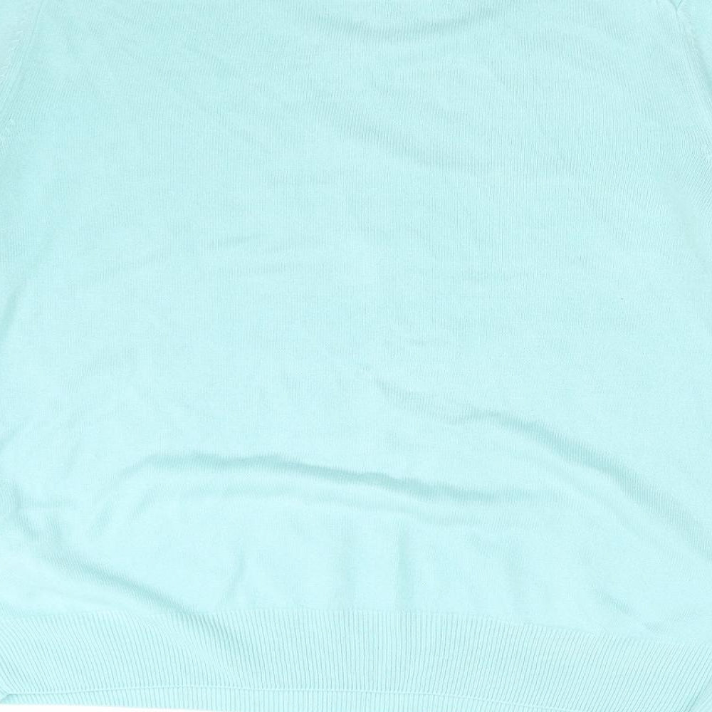 M&S Womens Blue  Acrylic Basic T-Shirt Size 14 Mock Neck