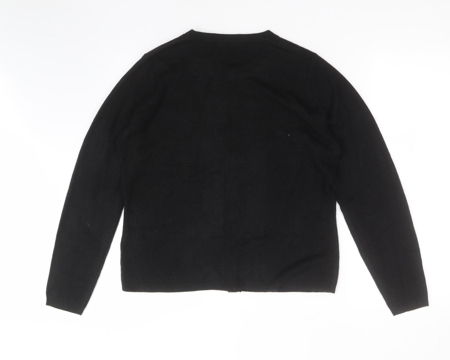 M&S Womens Black Round Neck  Acrylic Cardigan Jumper Size 14