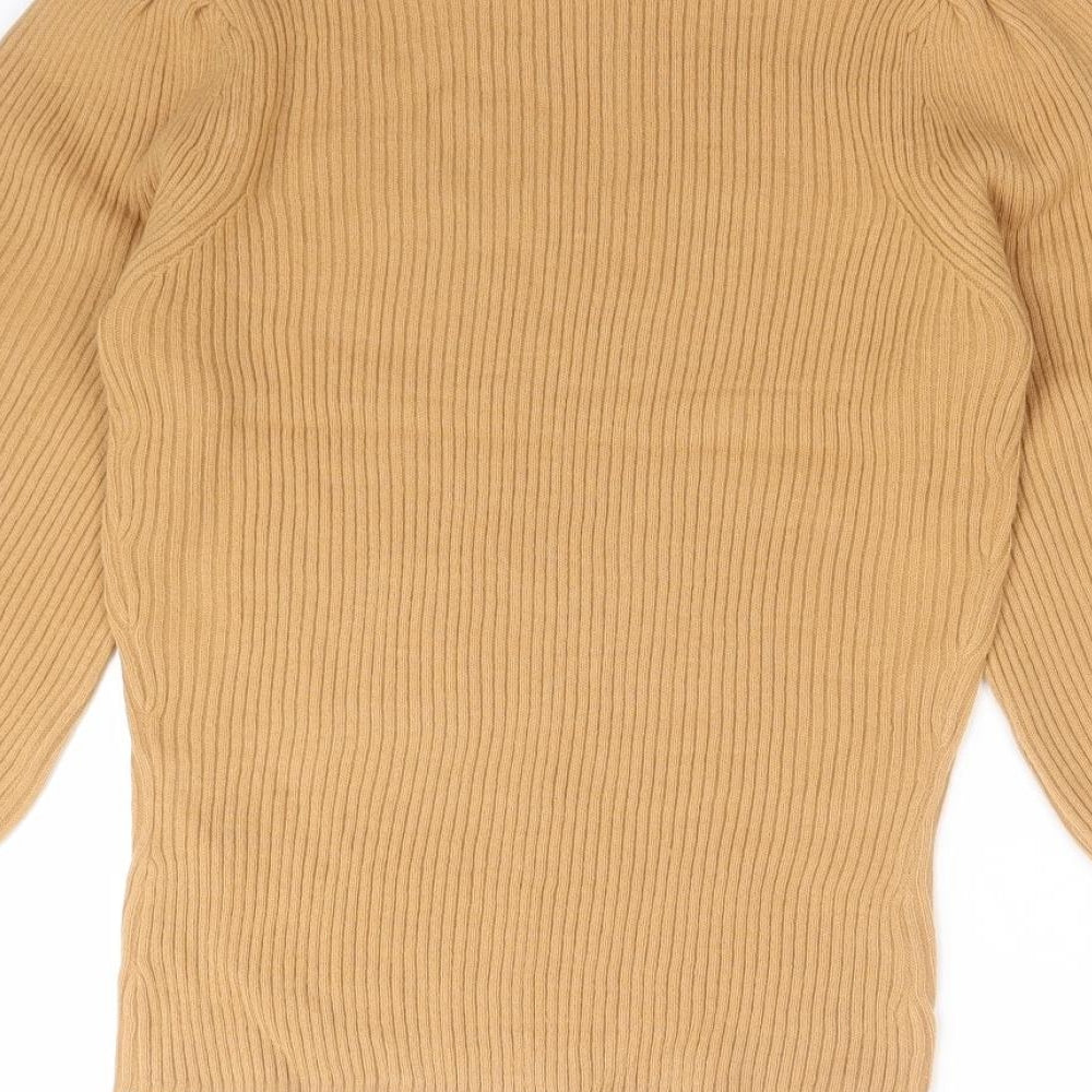 Brave Soul Womens Brown  Acrylic Basic T-Shirt Size M Mock Neck