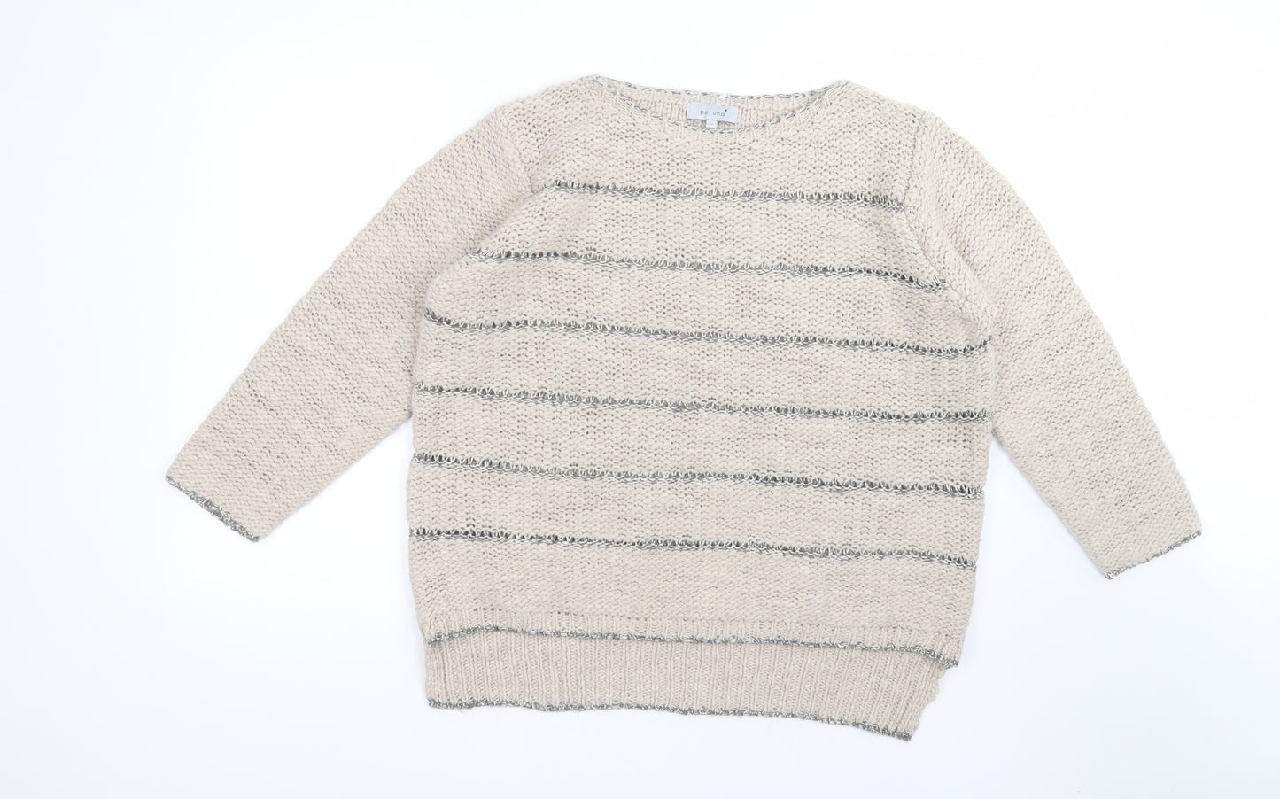 Per Una Womens Beige Round Neck Striped  Pullover Jumper Size 18