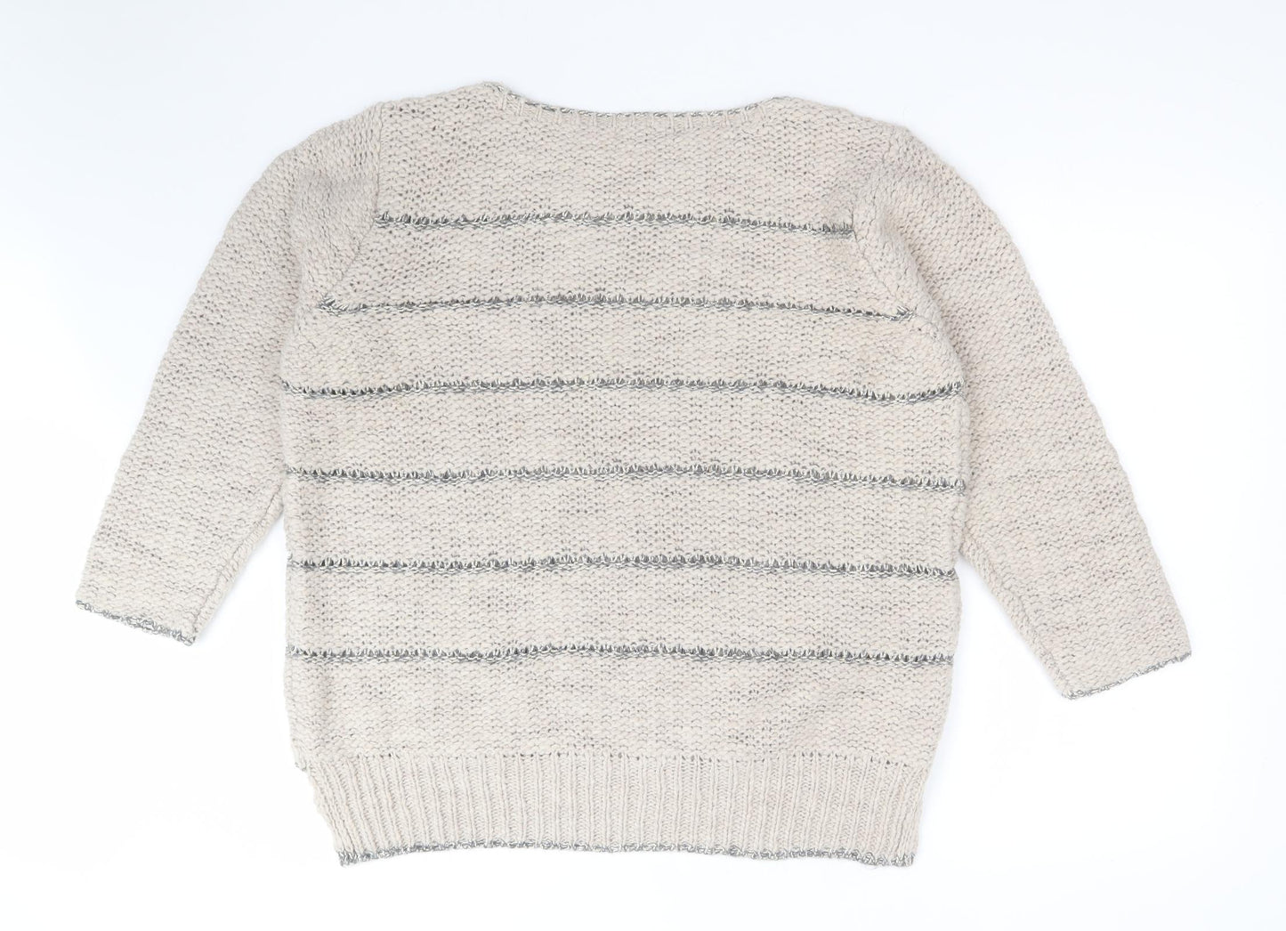 Per Una Womens Beige Round Neck Striped  Pullover Jumper Size 18