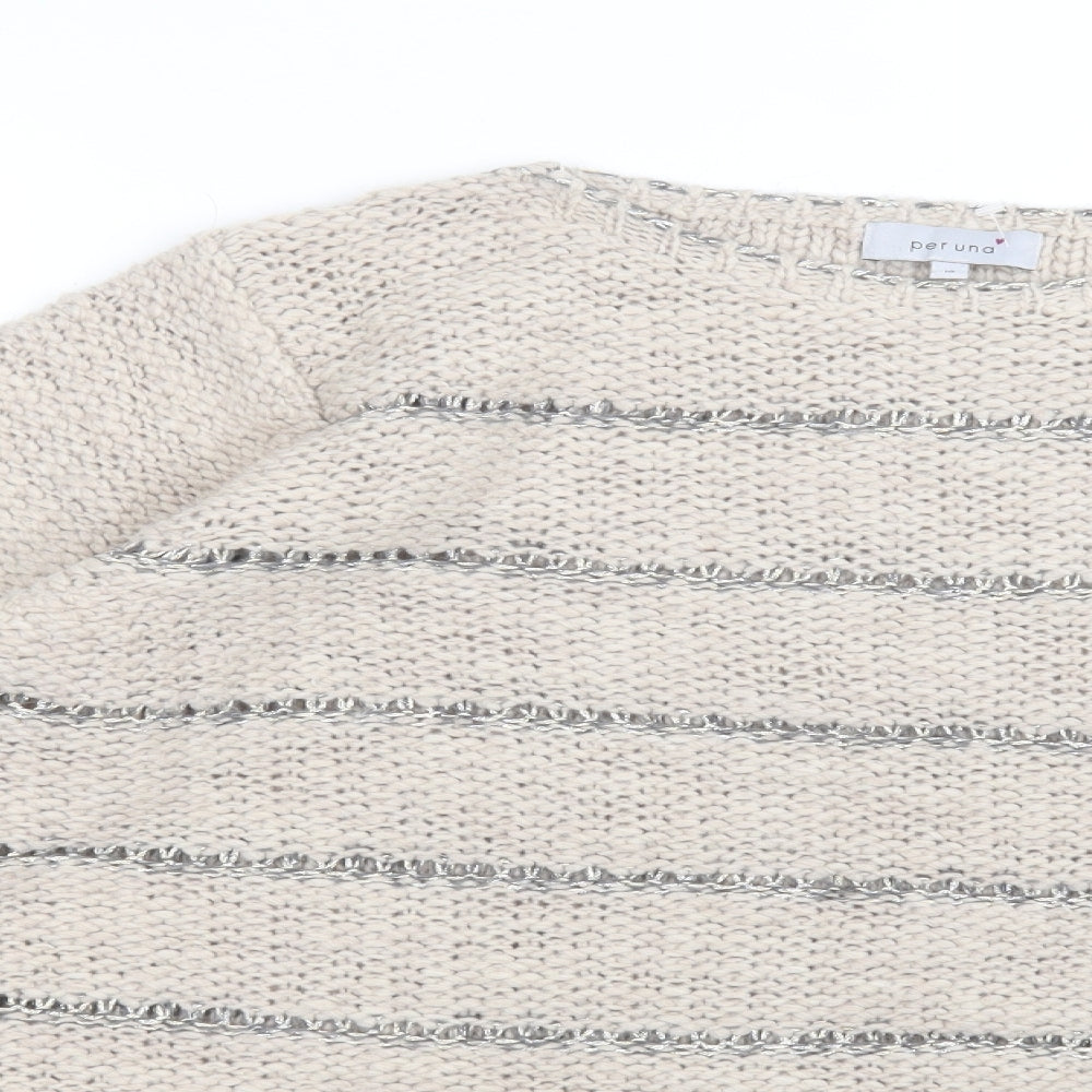 Per Una Womens Beige Round Neck Striped  Pullover Jumper Size 18