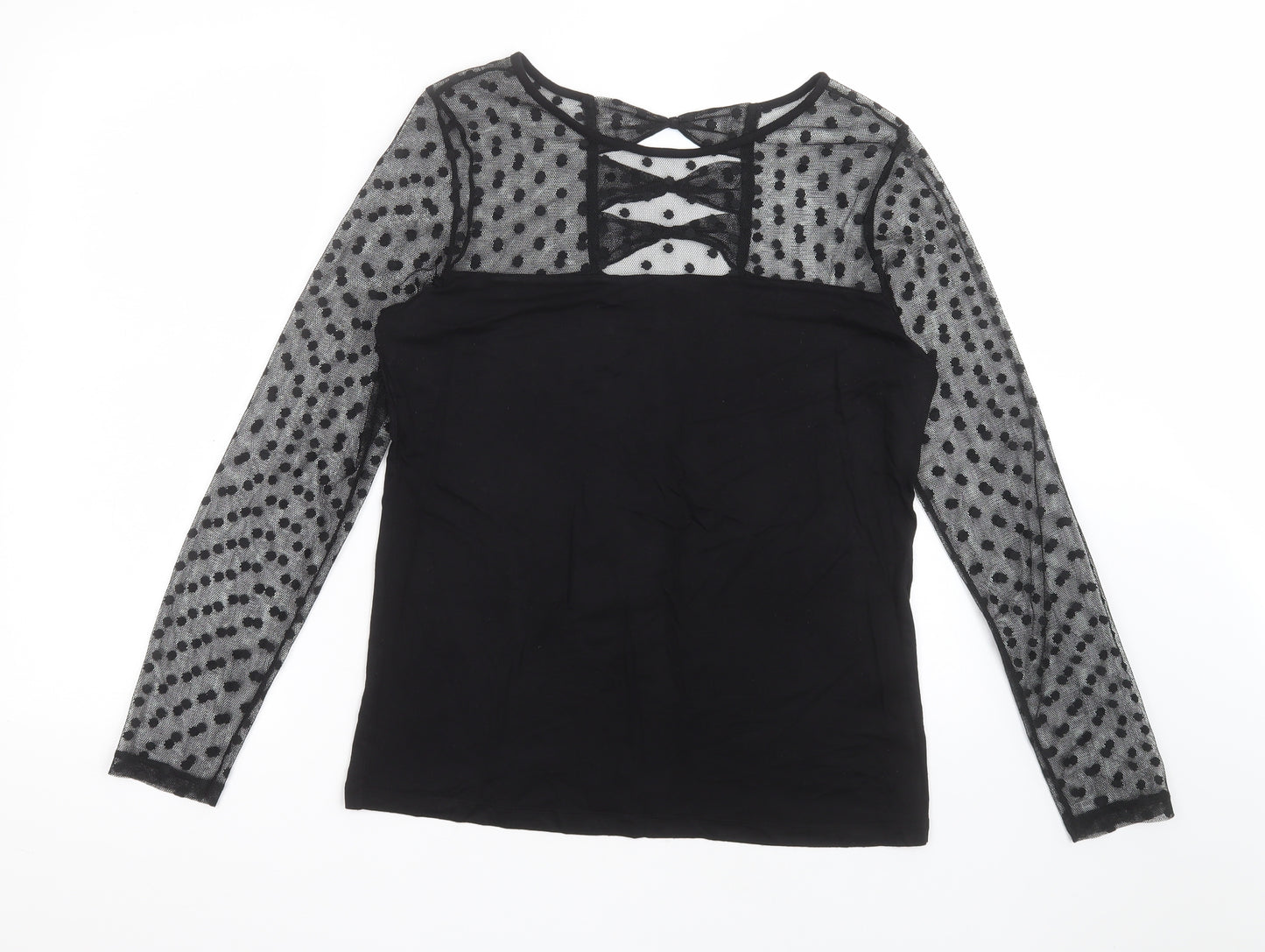 Dorothy Perkins Womens Black Polka Dot Viscose Basic T-Shirt Size 14 Round Neck
