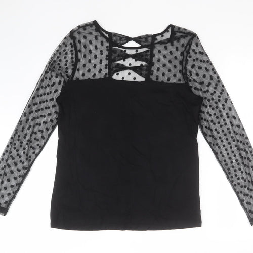 Dorothy Perkins Womens Black Polka Dot Viscose Basic T-Shirt Size 14 Round Neck