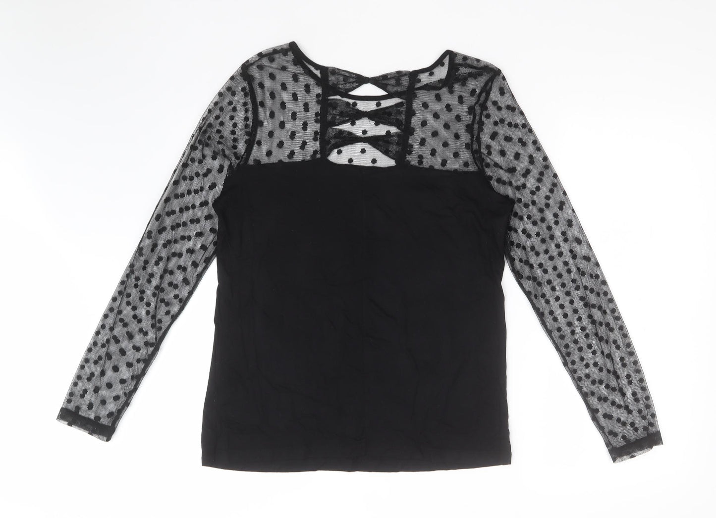 Dorothy Perkins Womens Black Polka Dot Viscose Basic T-Shirt Size 14 Round Neck