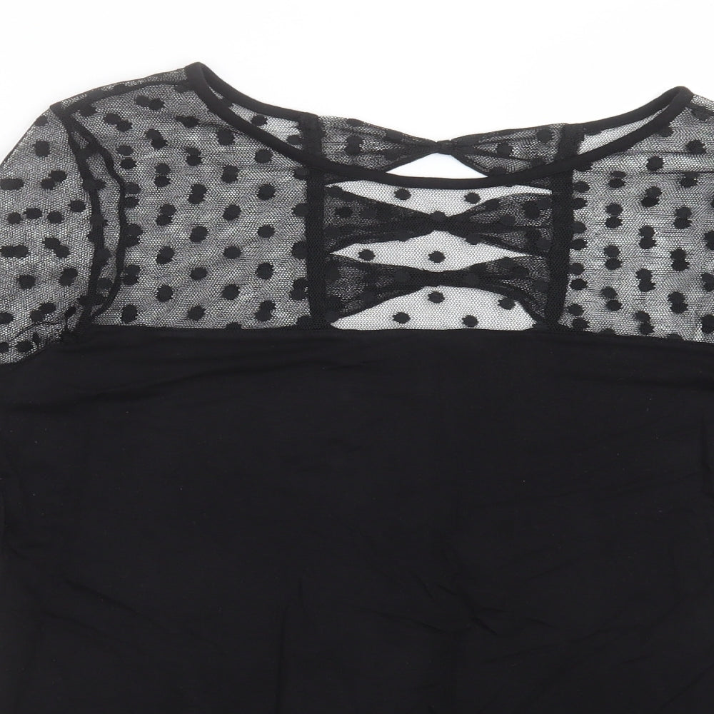 Dorothy Perkins Womens Black Polka Dot Viscose Basic T-Shirt Size 14 Round Neck