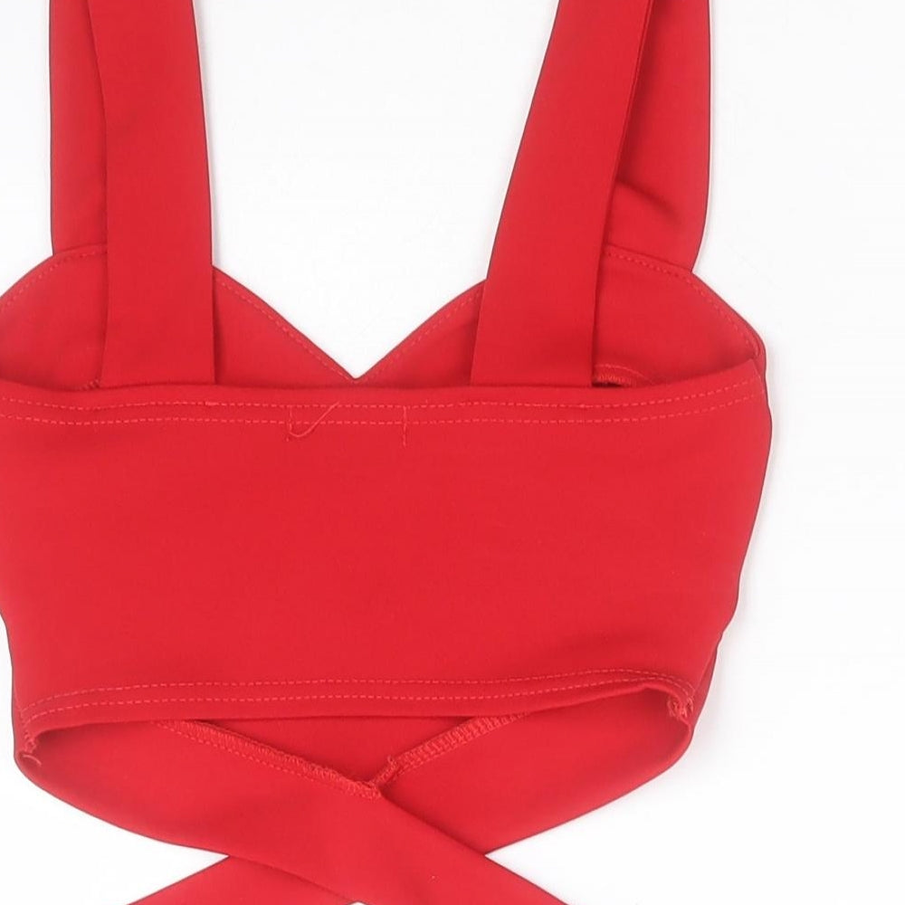 Boohoo Womens Red  Polyester Cropped T-Shirt Size 6 Sweetheart