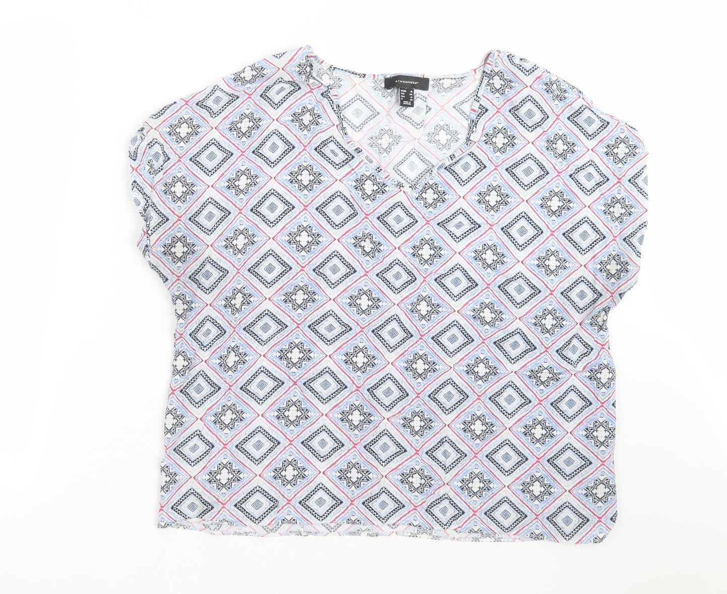 Atmosphere Womens Multicoloured Argyle/Diamond Viscose Basic T-Shirt Size 16 V-Neck