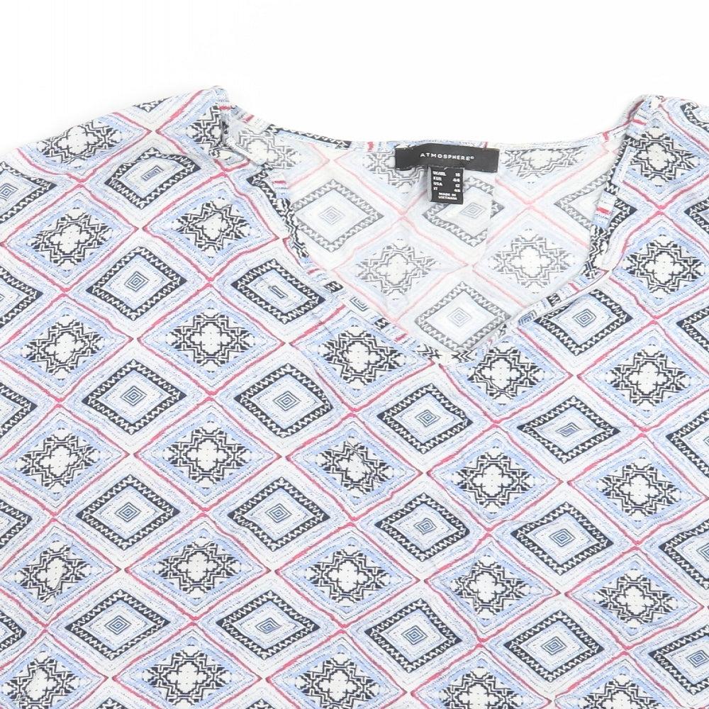 Atmosphere Womens Multicoloured Argyle/Diamond Viscose Basic T-Shirt Size 16 V-Neck