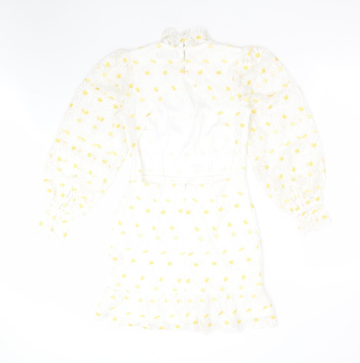 Boohoo Womens White Floral Polyester Fit & Flare  Size 6  Mock Neck