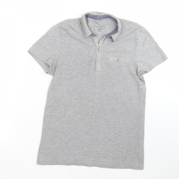 New Look Mens Grey Cotton Polo Size S Collared