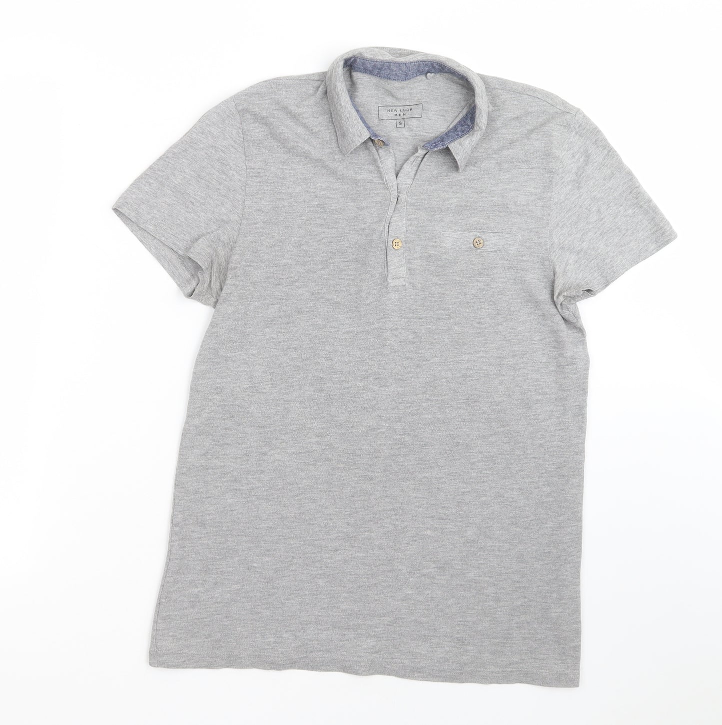 New Look Mens Grey  Cotton  Polo Size S Collared