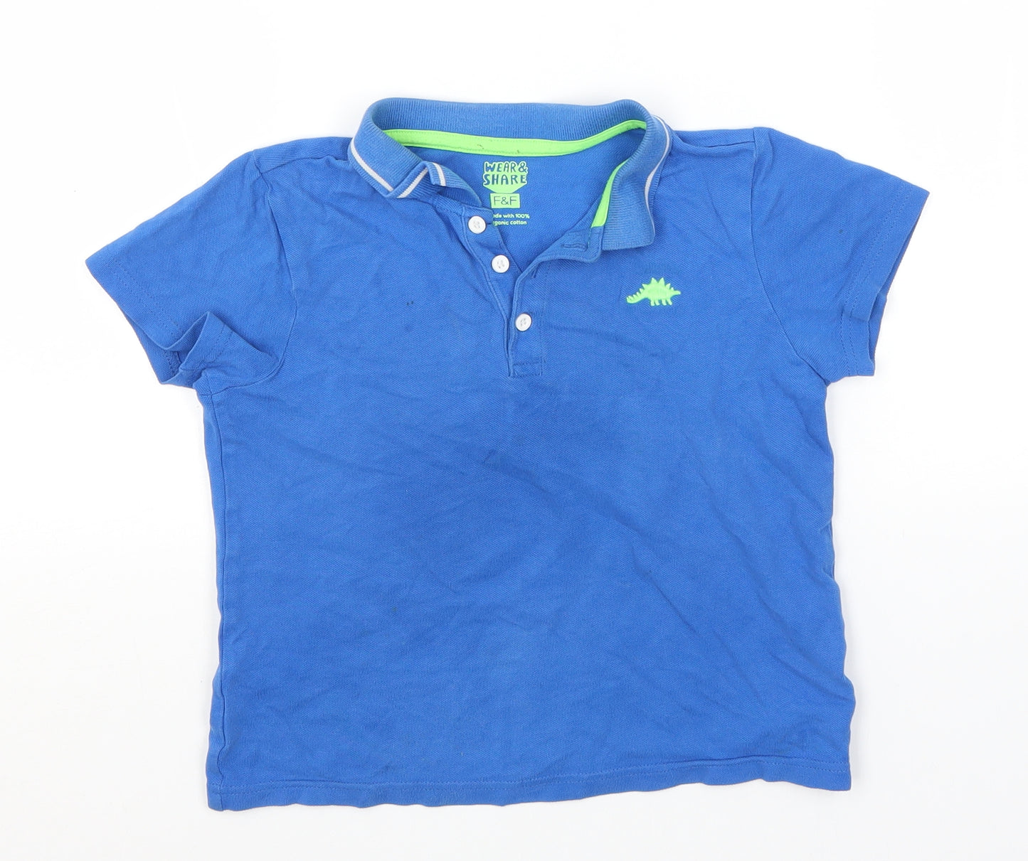 F&F Boys Blue  Cotton Basic Polo Size 6-7 Years Collared