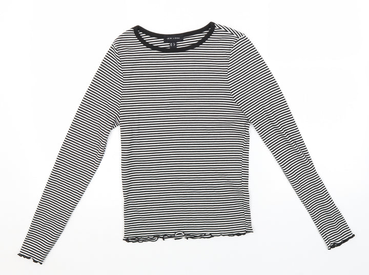 New Look Womens White Round Neck Striped Polyester Pullover Jumper Size 8