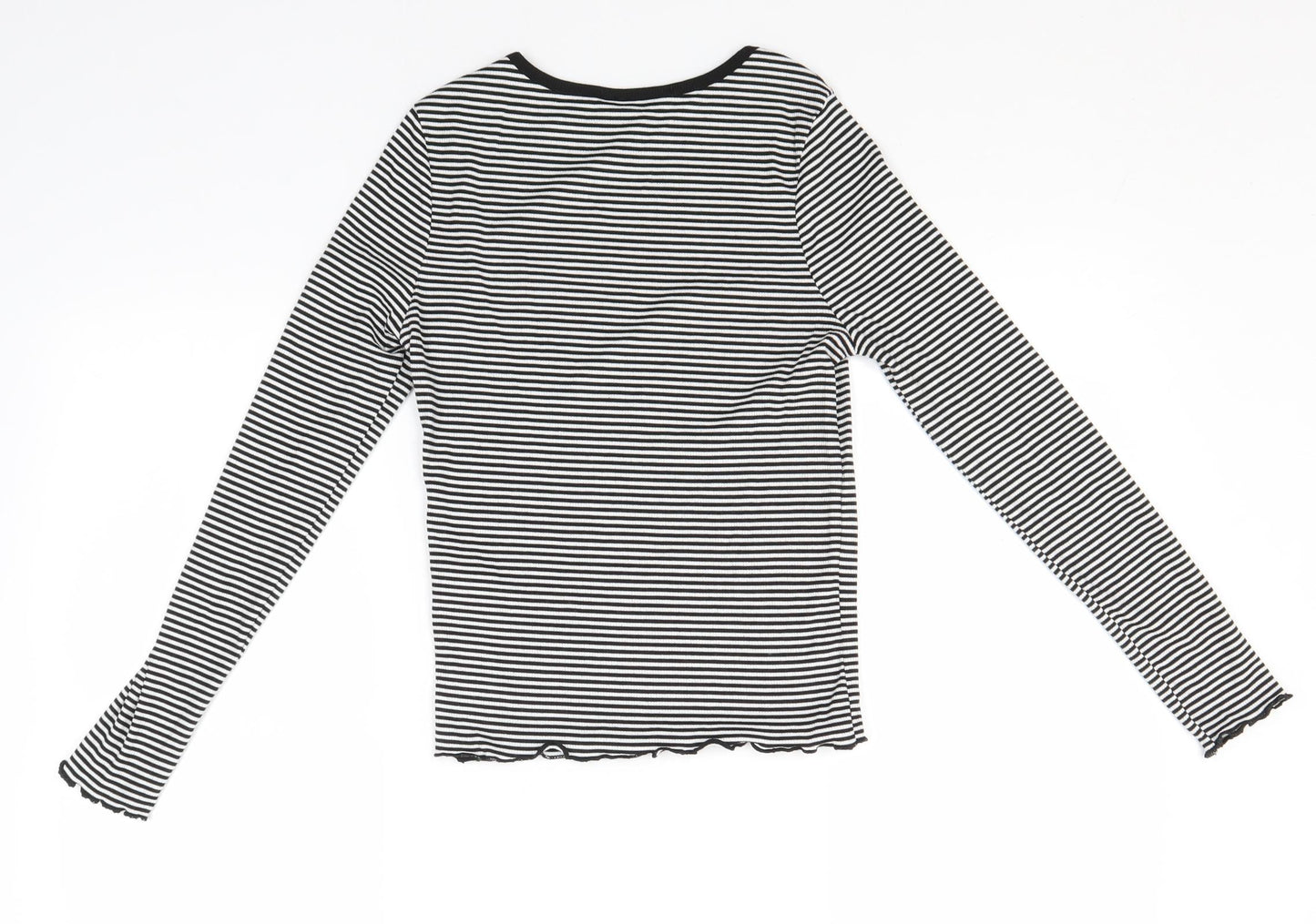 New Look Womens White Round Neck Striped Polyester Pullover Jumper Size 8