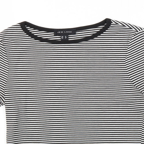 New Look Womens White Round Neck Striped Polyester Pullover Jumper Size 8