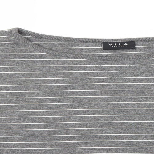 VILA Mens Grey Round Neck Striped Polyester Pullover Jumper Size S