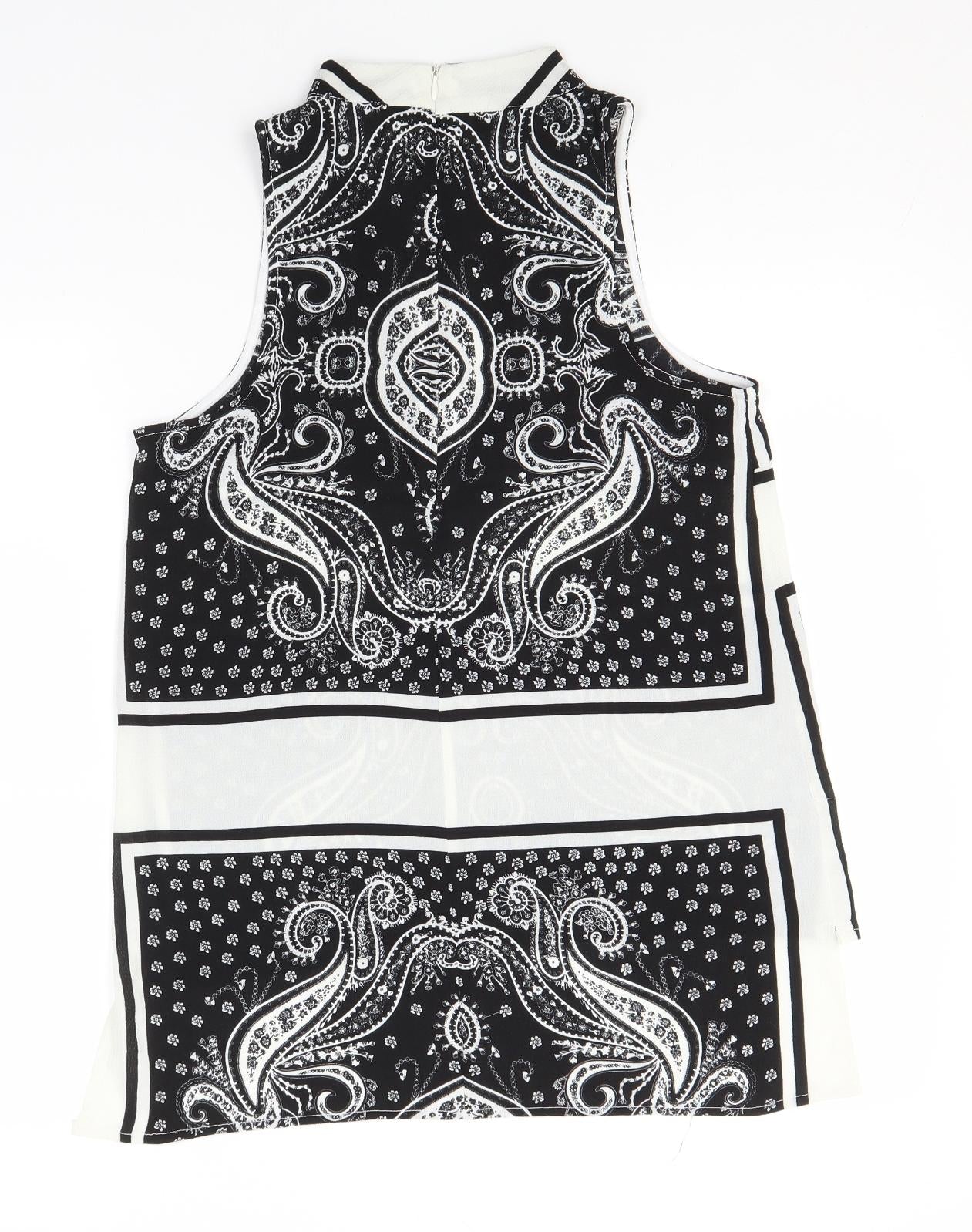 PARISIAN SIGNATURE Womens Black Paisley Polyester Basic Blouse Size 8 Round Neck