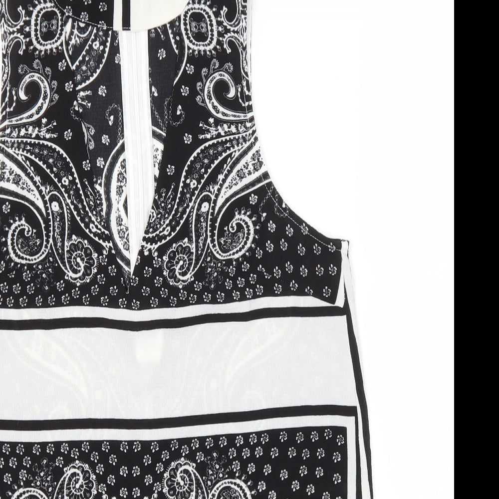 PARISIAN SIGNATURE Womens Black Paisley Polyester Basic Blouse Size 8 Round Neck