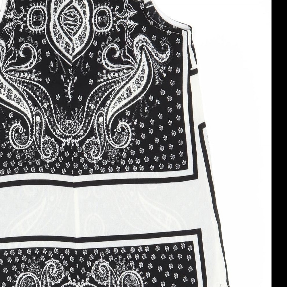PARISIAN SIGNATURE Womens Black Paisley Polyester Basic Blouse Size 8 Round Neck