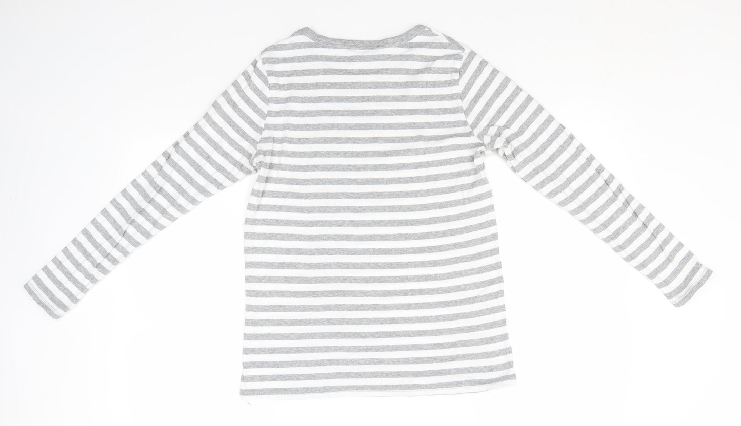 Marks and Spencer Womens Grey Round Neck Striped Cotton Pullover Jumper Size 14