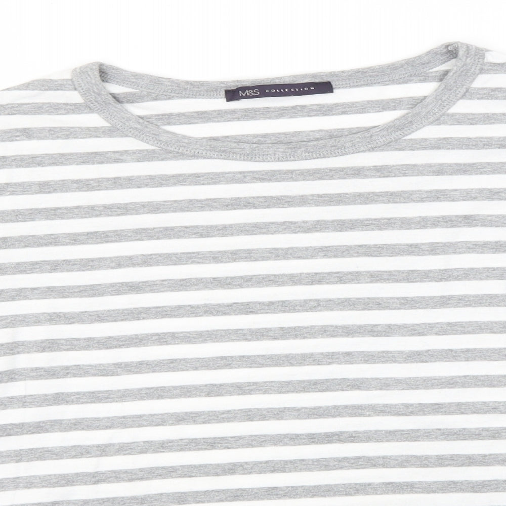 Marks and Spencer Womens Grey Round Neck Striped Cotton Pullover Jumper Size 14