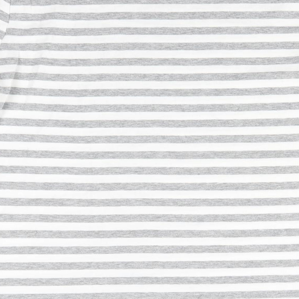 Marks and Spencer Womens Grey Round Neck Striped Cotton Pullover Jumper Size 14