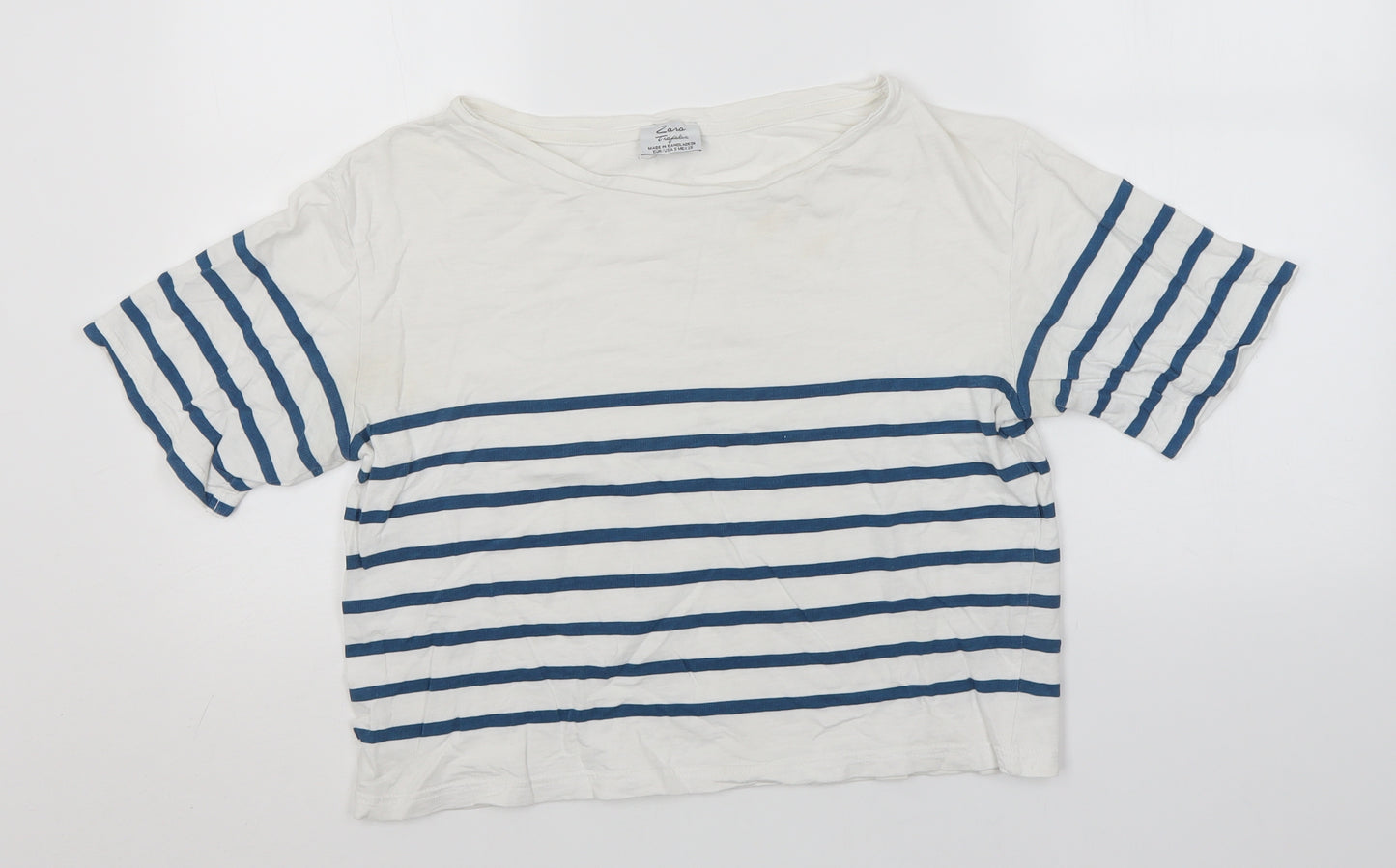 Preworn Womens White Striped  Basic T-Shirt  Round Neck