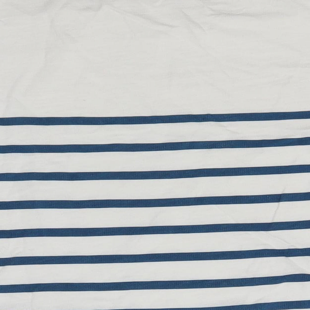 Preworn Womens White Striped  Basic T-Shirt  Round Neck