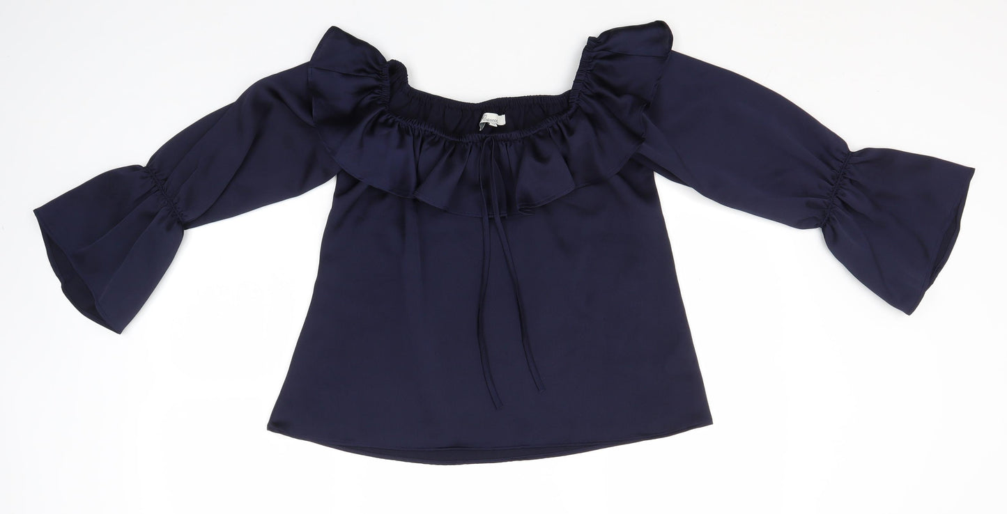 Peacocks Womens Blue  Polyester Basic Blouse Size 10 Boat Neck