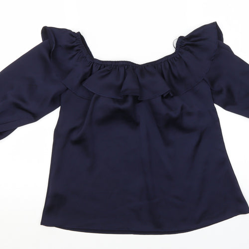Peacocks Womens Blue  Polyester Basic Blouse Size 10 Boat Neck