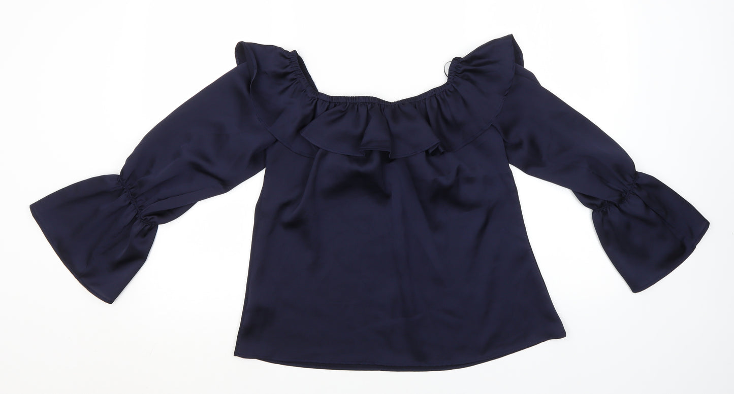 Peacocks Womens Blue  Polyester Basic Blouse Size 10 Boat Neck