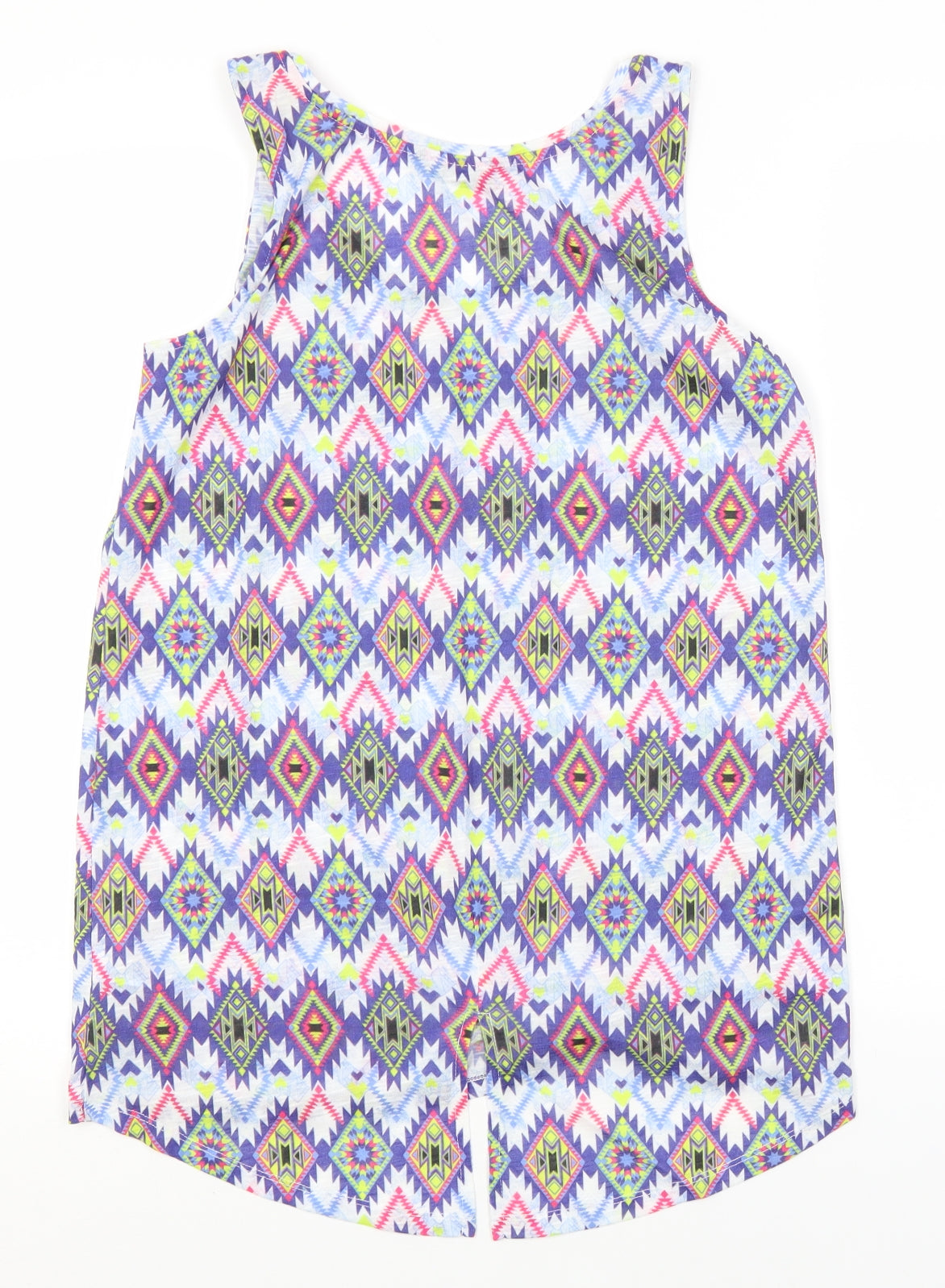 Dunnes Stores Womens Blue Geometric Polyester Basic Tank Size 10 Round Neck