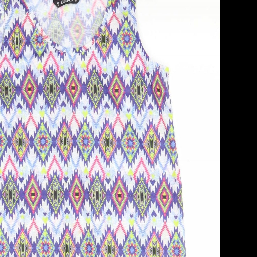 Dunnes Stores Womens Blue Geometric Polyester Basic Tank Size 10 Round Neck
