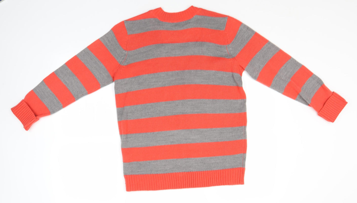 bonprix Womens Red V-Neck Striped Polyester Pullover Jumper Size 12