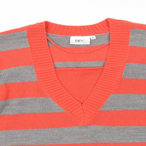 bonprix Womens Red V-Neck Striped Polyester Pullover Jumper Size 12