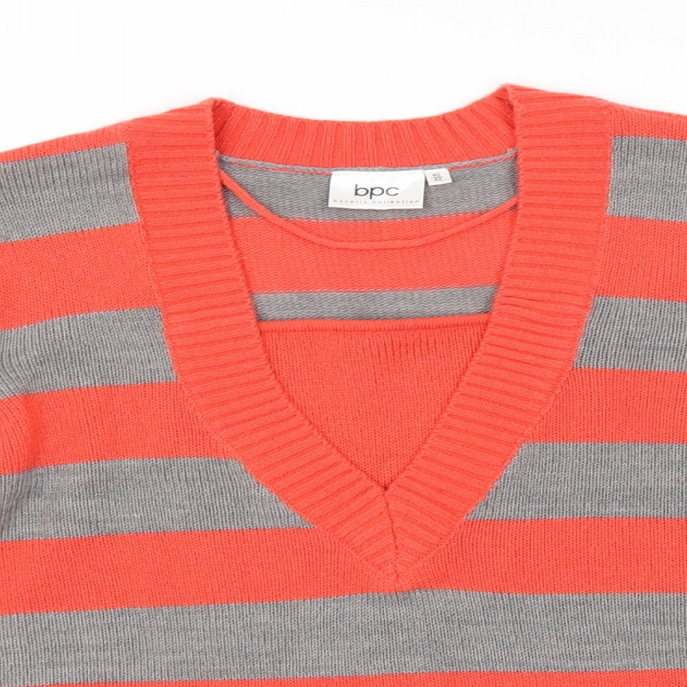 bonprix Womens Red V-Neck Striped Polyester Pullover Jumper Size 12