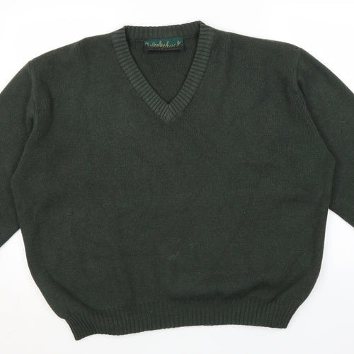 WoolyBack Mens Green V-Neck  Wool Pullover Jumper Size XL