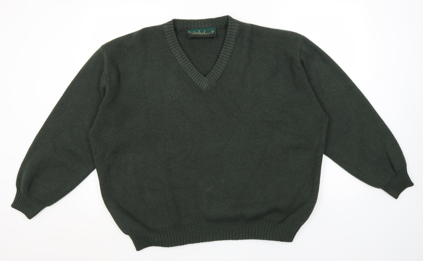 WoolyBack Mens Green V-Neck  Wool Pullover Jumper Size XL