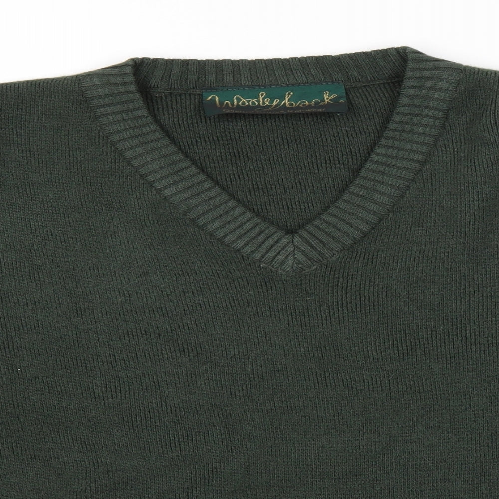 WoolyBack Mens Green V-Neck  Wool Pullover Jumper Size XL