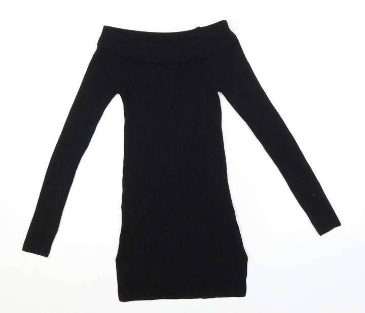 Miss Selfridge Womens Black Round Neck Striped Acrylic Pullover Jumper Size 6