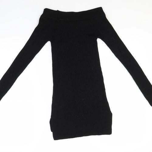 Miss Selfridge Womens Black Round Neck Striped Acrylic Pullover Jumper Size 6