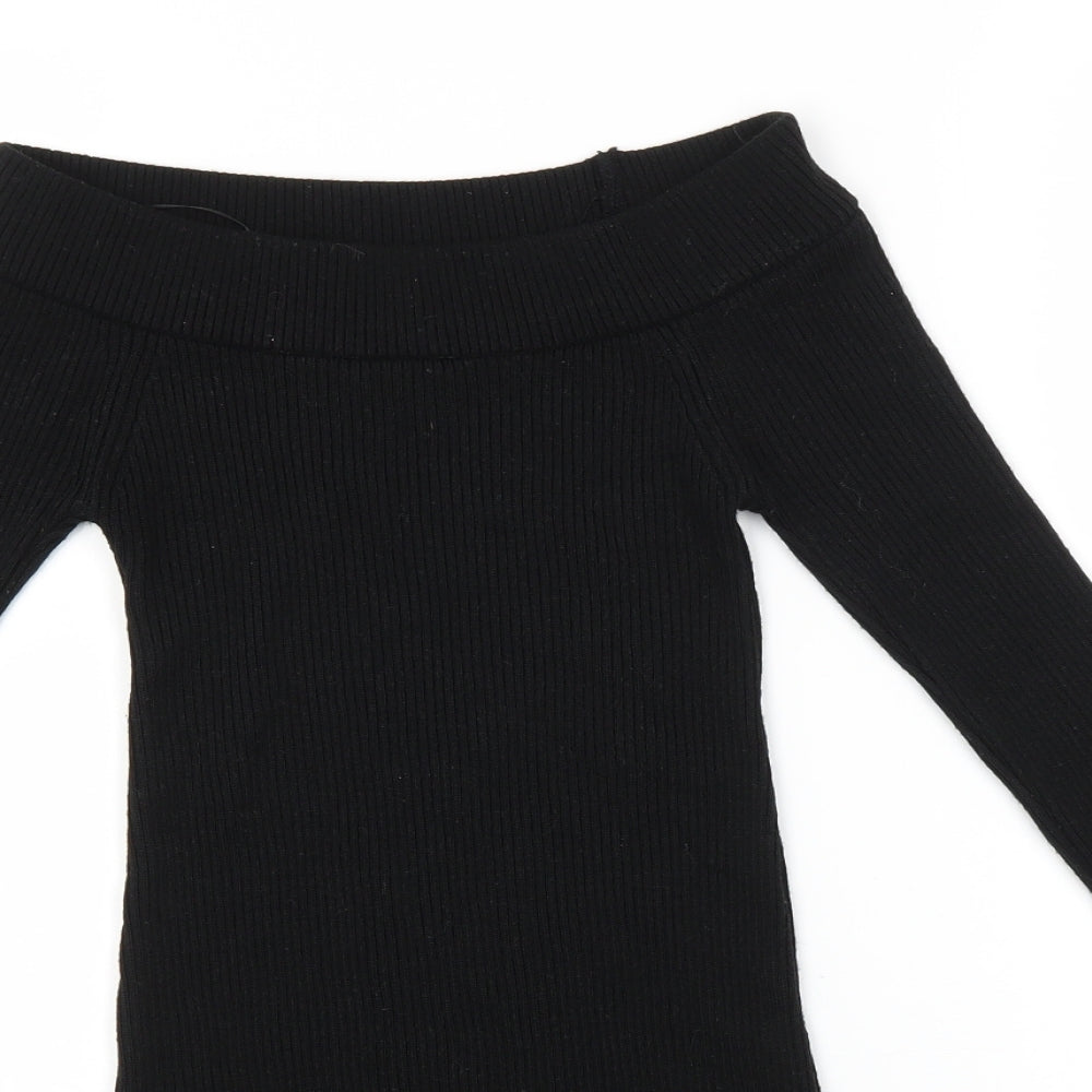 Miss Selfridge Womens Black Round Neck Striped Acrylic Pullover Jumper Size 6